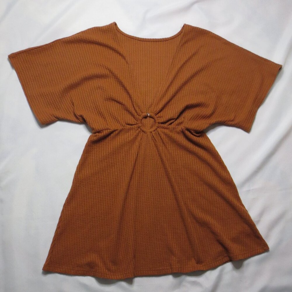 CUPSHE womens COVER-UP rust WAFFLE tunic BROWN mini SWIM beach SIZE L